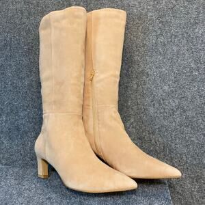 NWOT FARYL by Faryl Robbin Womens 10 Tan Suede Leather Knee High Heeled Boots